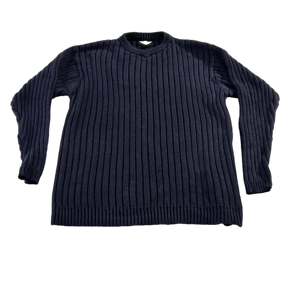 Vintage Thick Ribbed Ramie Cotton Sweater Mens Medium Blue Pullover Knit 90s